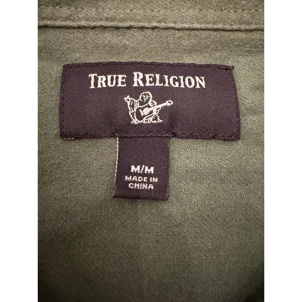 True Religion Mens Olive Green Horseshoe Pocket Flannel Button Down Shirt Medium